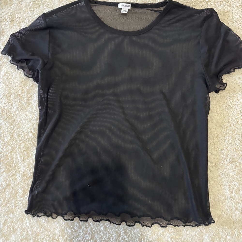 Garage Sheer Black Short Sleeve Top